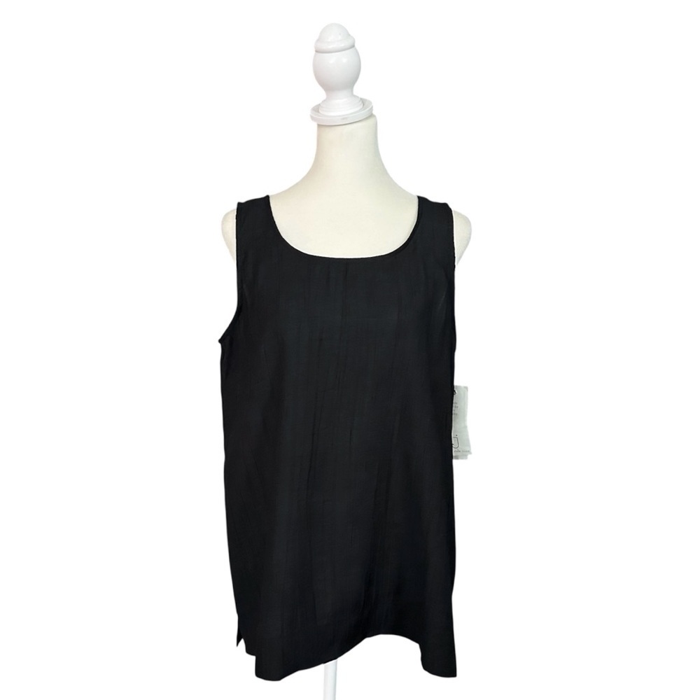 Jones New York Black Sleeveless Scoop Neck Knit Metallic Tank Top Size Small